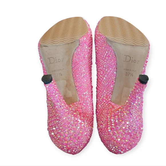 Dior Custom Hot Pink Crystal Rhinestone Strass Heels Size 37.5 - Picture 11 of 11